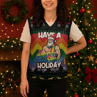 Have A Super Gay Holiday Christmas Knitted V-Neck Vest Xmas Holiday Patterns - Wonder Print Shop
