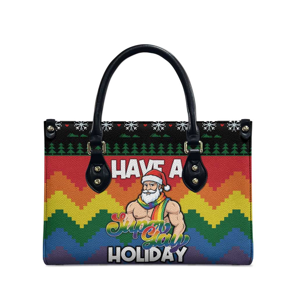 Have A Super Gay Holiday Christmas Leather Bag Xmas Holiday Patterns - Wonder Print Shop