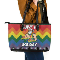 Have A Super Gay Holiday Christmas Leather Tote Bag Xmas Holiday Patterns - Wonder Print Shop