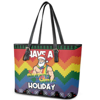 Have A Super Gay Holiday Christmas Leather Tote Bag Xmas Holiday Patterns - Wonder Print Shop