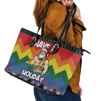 Have A Super Gay Holiday Christmas Leather Tote Bag Xmas Holiday Patterns - Wonder Print Shop