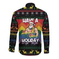 Have A Super Gay Holiday Christmas Long Sleeve Button Shirt Xmas Holiday Patterns - Wonder Print Shop