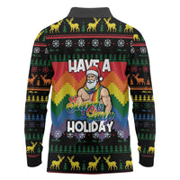Have A Super Gay Holiday Christmas Long Sleeve Polo Shirt Xmas Holiday Patterns - Wonder Print Shop