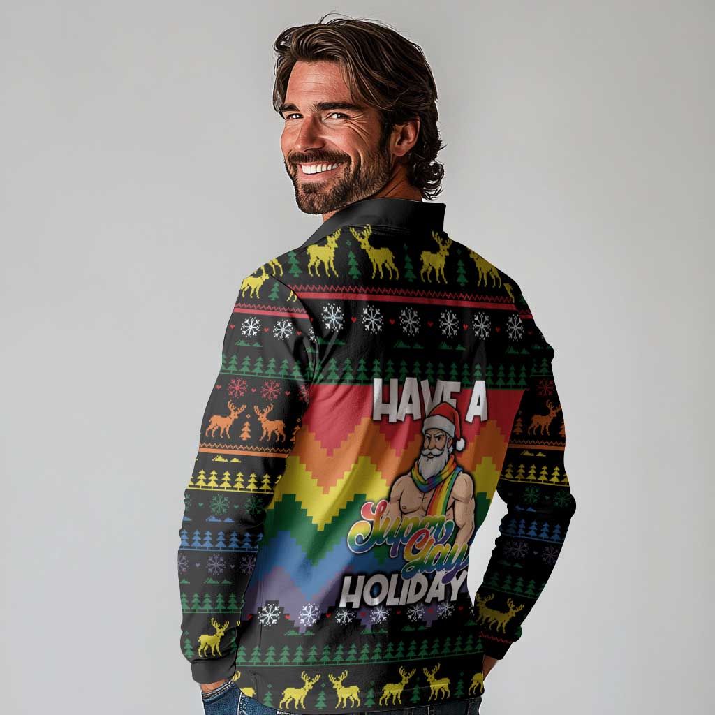Have A Super Gay Holiday Christmas Long Sleeve Polo Shirt Xmas Holiday Patterns - Wonder Print Shop