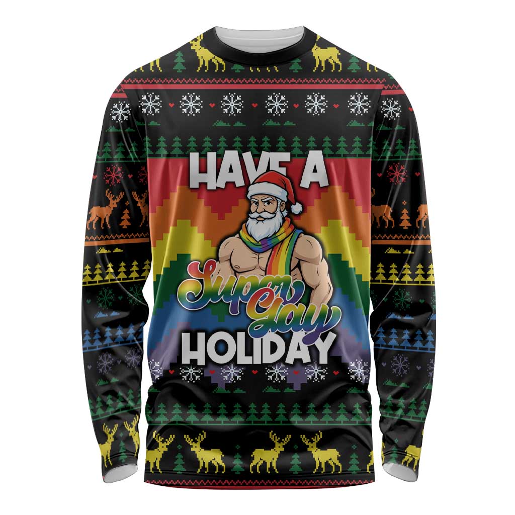 Have A Super Gay Holiday Christmas Long Sleeve Shirt Xmas Holiday Patterns - Wonder Print Shop