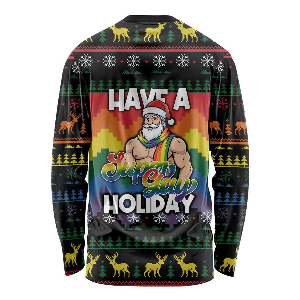 Have A Super Gay Holiday Christmas Long Sleeve Shirt Xmas Holiday Patterns - Wonder Print Shop