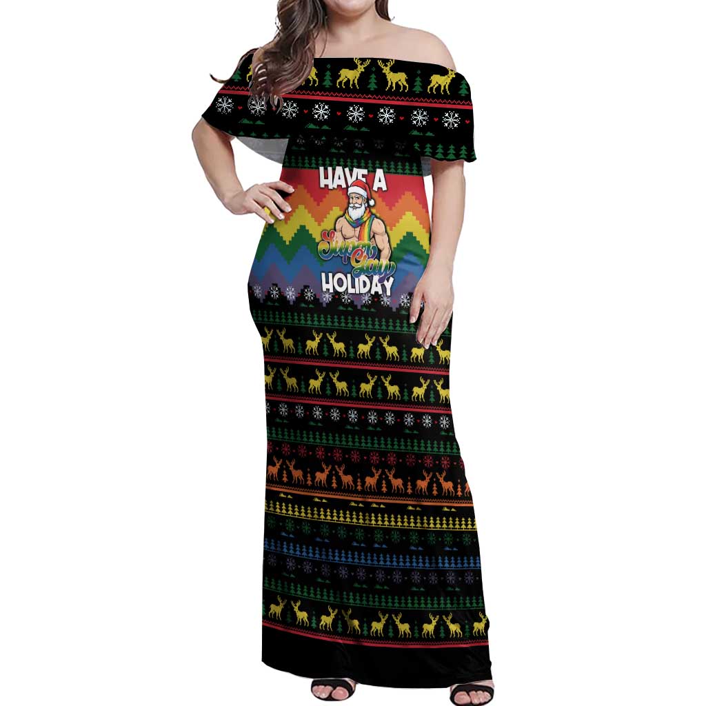 Have A Super Gay Holiday Christmas Off Shoulder Maxi Dress Xmas Holiday Patterns - Wonder Print Shop