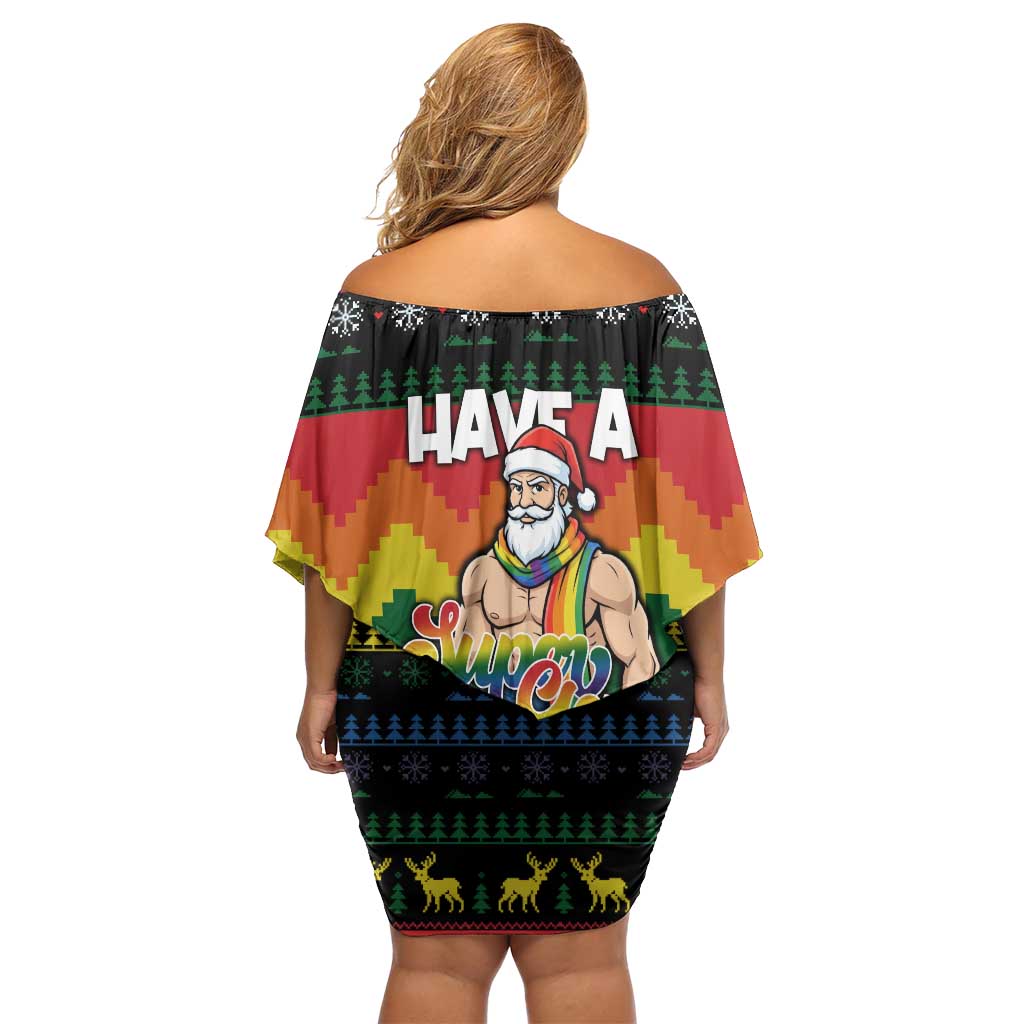 Have A Super Gay Holiday Christmas Off Shoulder Short Dress Xmas Holiday Patterns - Wonder Print Shop