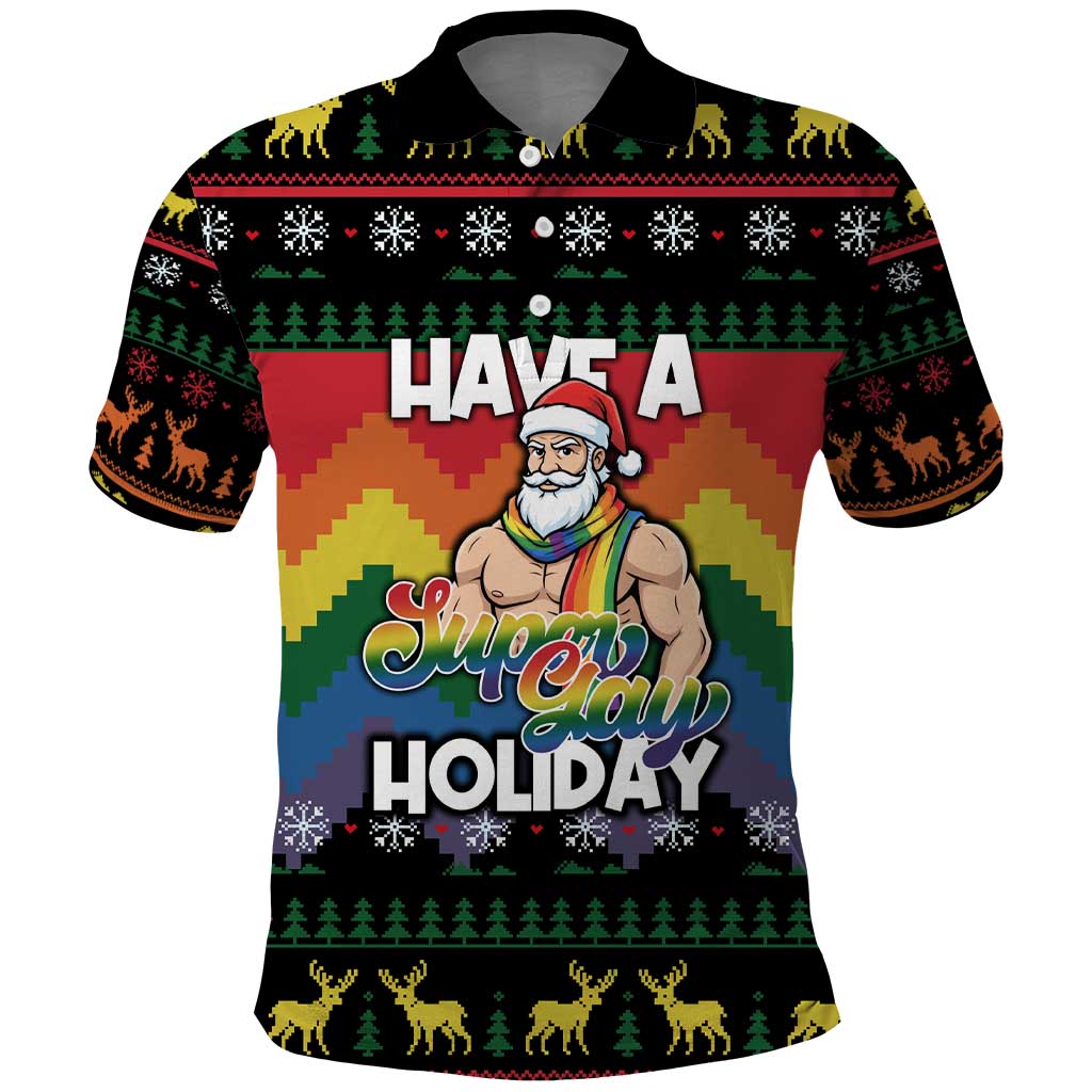 Have A Super Gay Holiday Christmas Polo Shirt Xmas Holiday Patterns - Wonder Print Shop