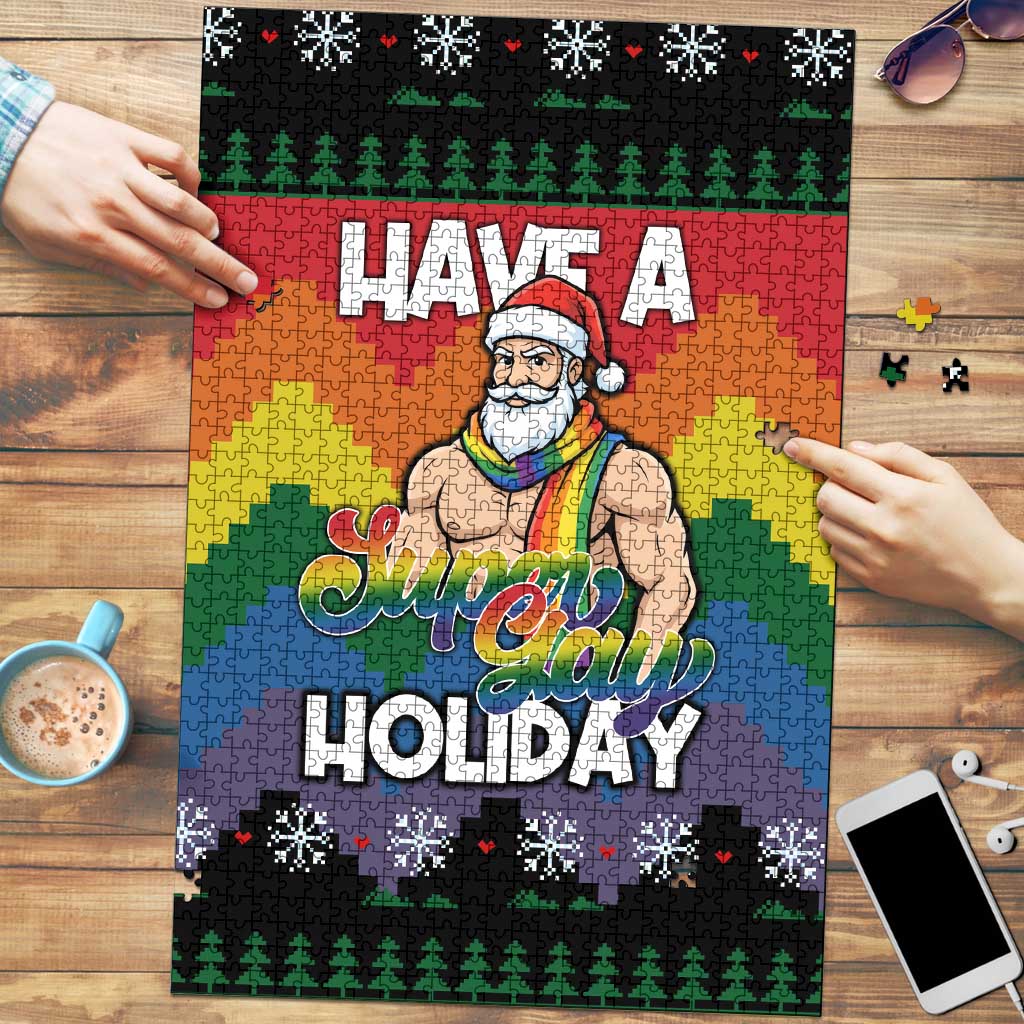 Have A Super Gay Holiday Christmas Puzzle Xmas Holiday Patterns - Wonder Print Shop