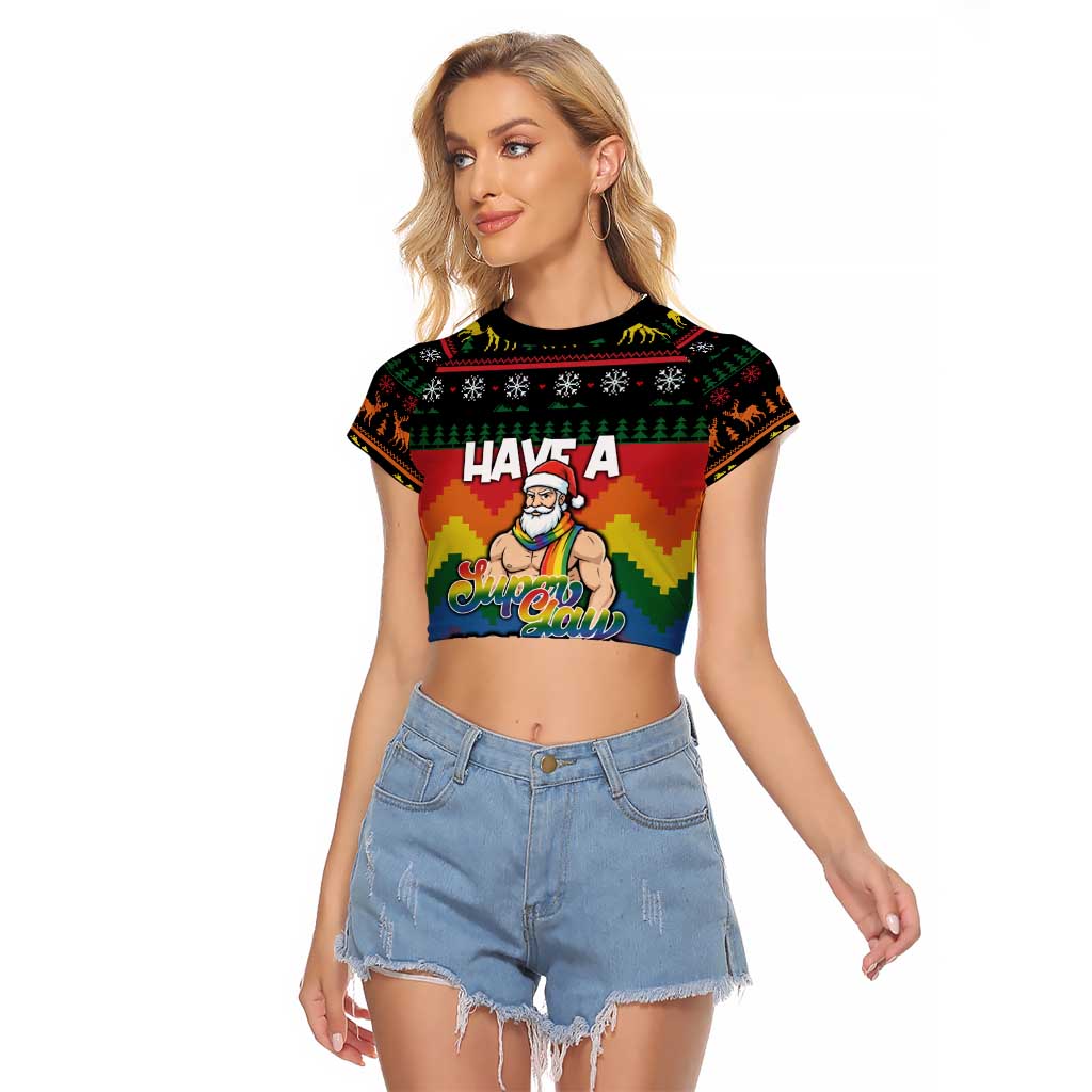 Have A Super Gay Holiday Christmas Raglan Cropped T Shirt Xmas Holiday Patterns - Wonder Print Shop