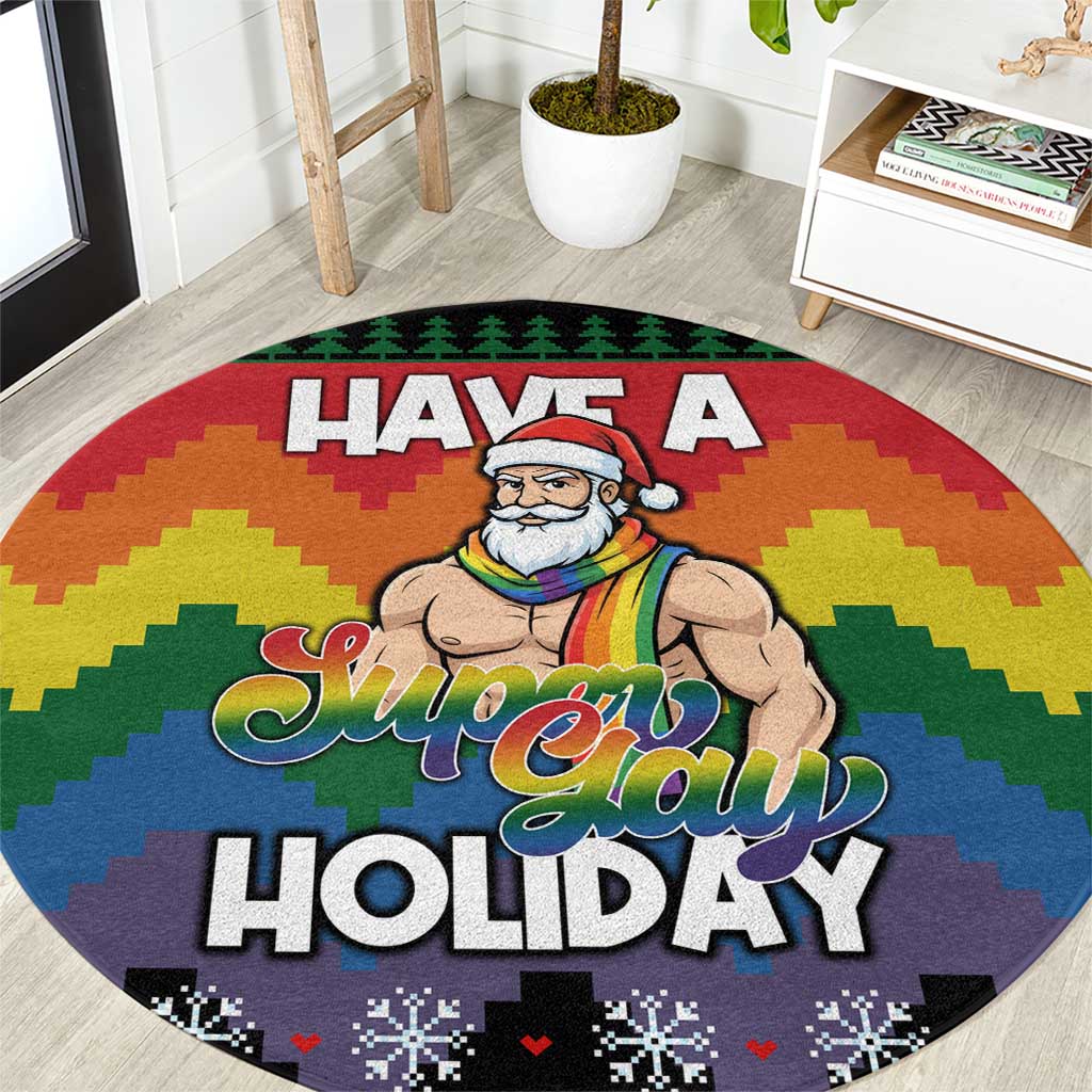 Have A Super Gay Holiday Christmas Round Carpet Xmas Holiday Patterns - Wonder Print Shop