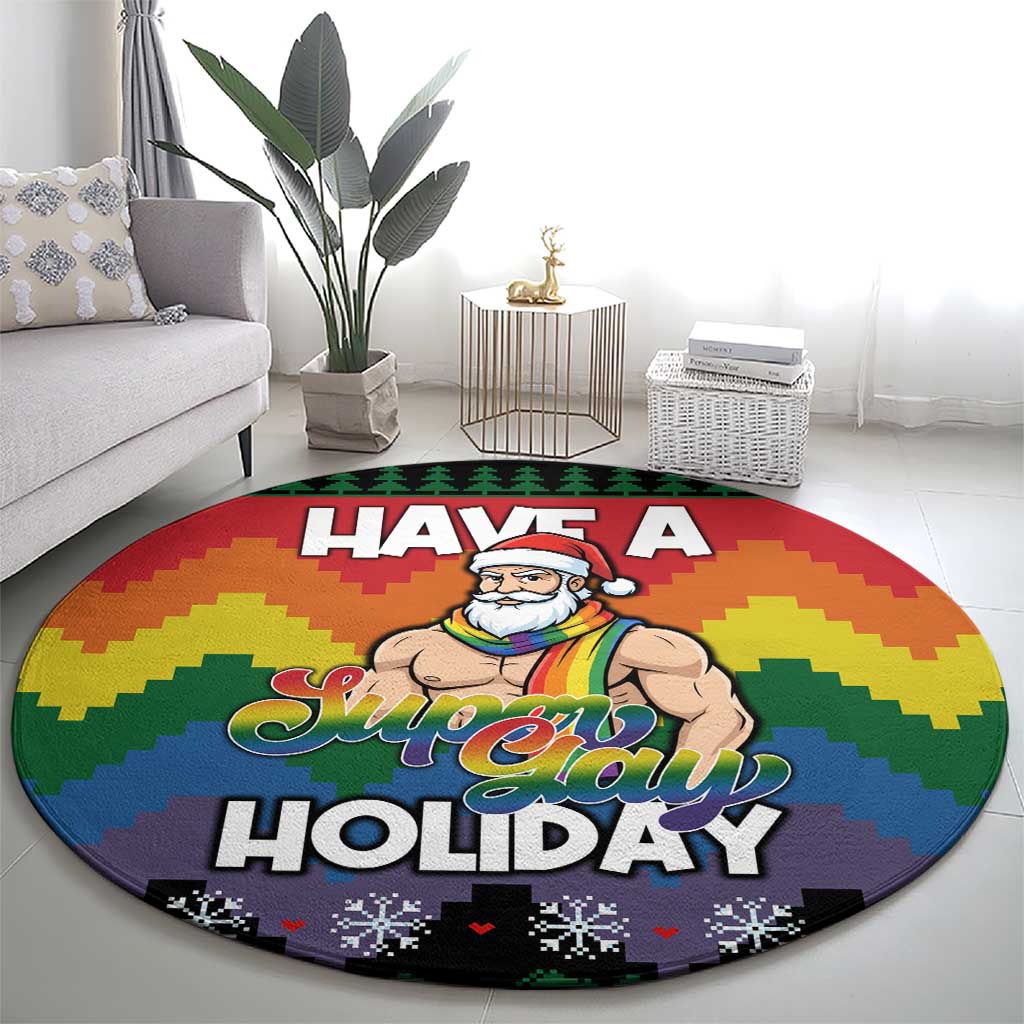 Have A Super Gay Holiday Christmas Round Carpet Xmas Holiday Patterns - Wonder Print Shop