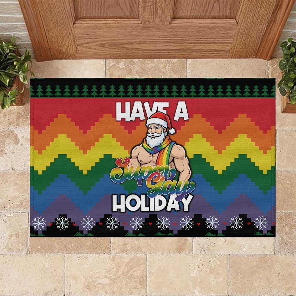Have A Super Gay Holiday Christmas Rubber Doormat Xmas Holiday Patterns - Wonder Print Shop