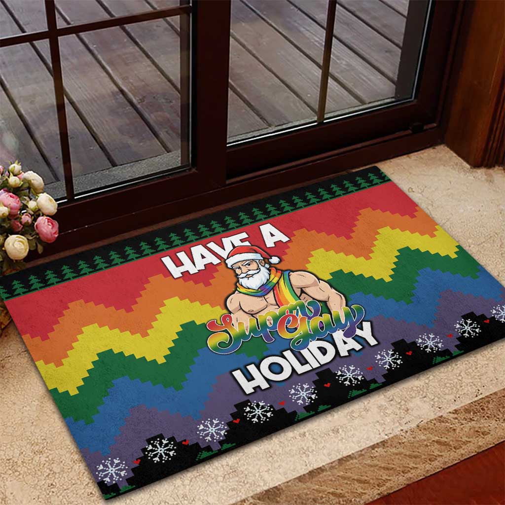 Have A Super Gay Holiday Christmas Rubber Doormat Xmas Holiday Patterns - Wonder Print Shop
