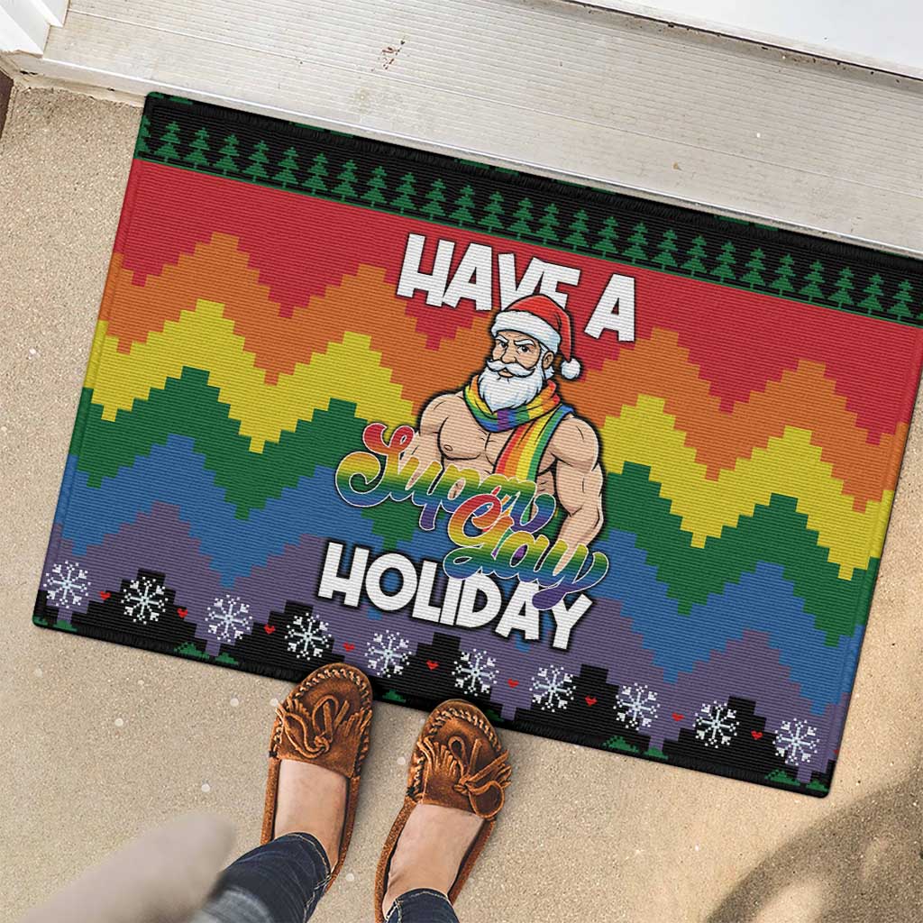 Have A Super Gay Holiday Christmas Rubber Doormat Xmas Holiday Patterns - Wonder Print Shop