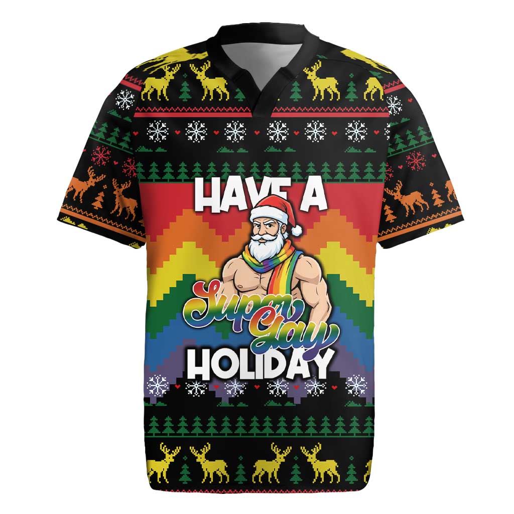 Have A Super Gay Holiday Christmas Rugby Jersey Xmas Holiday Patterns - Wonder Print Shop
