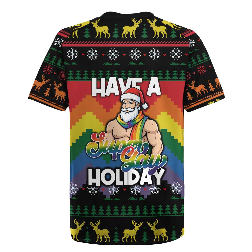 Have A Super Gay Holiday Christmas Rugby Jersey Xmas Holiday Patterns - Wonder Print Shop