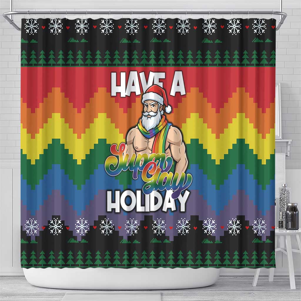 Have A Super Gay Holiday Christmas Shower Curtain Xmas Holiday Patterns - Wonder Print Shop