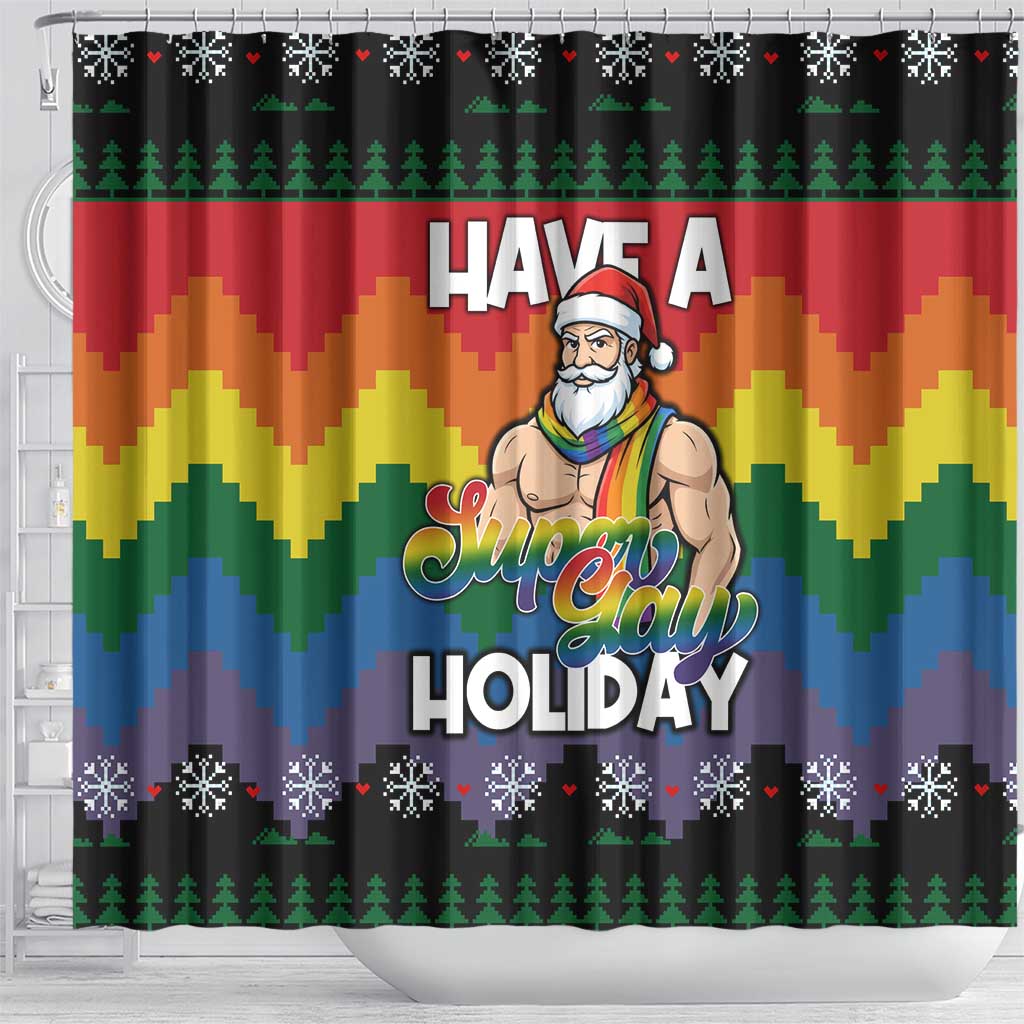 Have A Super Gay Holiday Christmas Shower Curtain Xmas Holiday Patterns - Wonder Print Shop