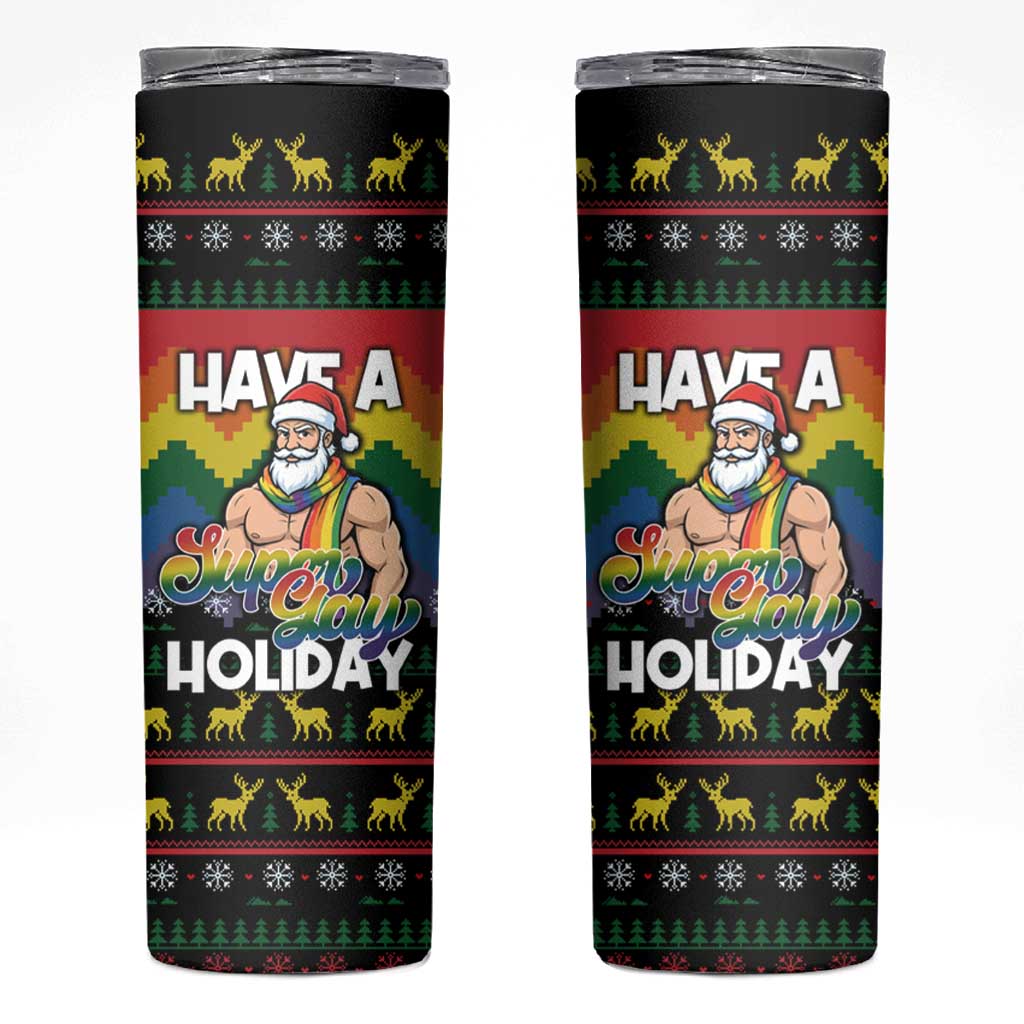 Have A Super Gay Holiday Christmas Skinny Tumbler Xmas Holiday Patterns - Wonder Print Shop