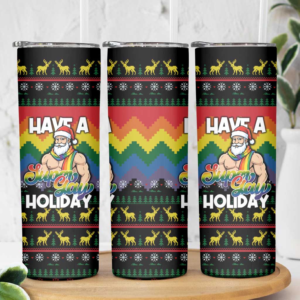 Have A Super Gay Holiday Christmas Skinny Tumbler Xmas Holiday Patterns - Wonder Print Shop