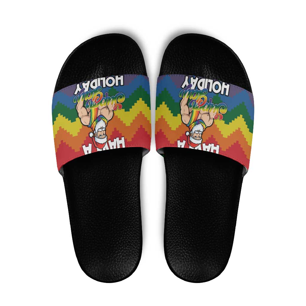 Have A Super Gay Holiday Christmas Slide Sandals Xmas Holiday Patterns - Wonder Print Shop