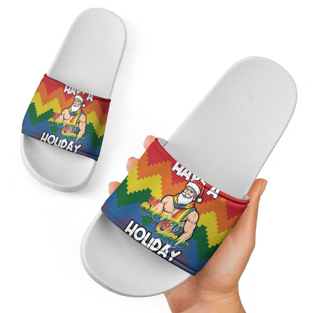 Have A Super Gay Holiday Christmas Slide Sandals Xmas Holiday Patterns - Wonder Print Shop