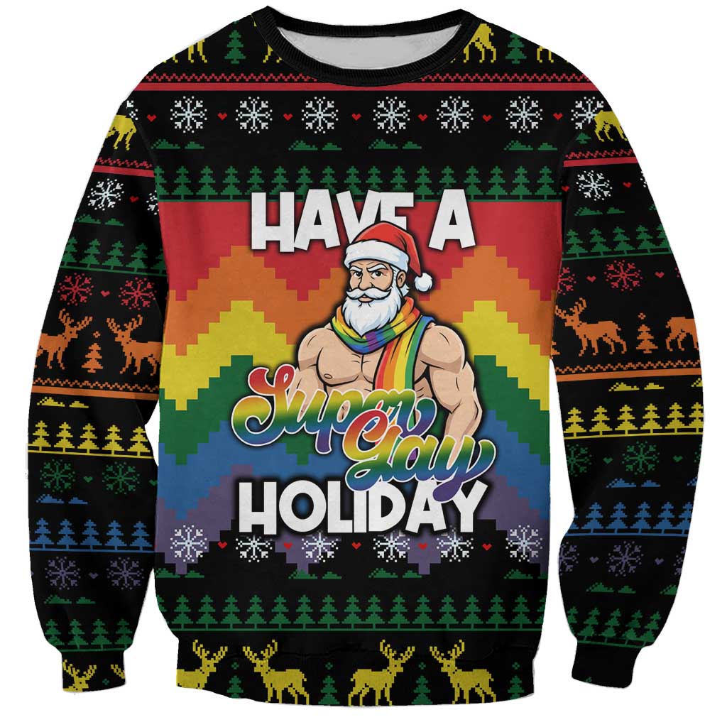 Have A Super Gay Holiday Christmas Sweatshirt Xmas Holiday Patterns - Wonder Print Shop