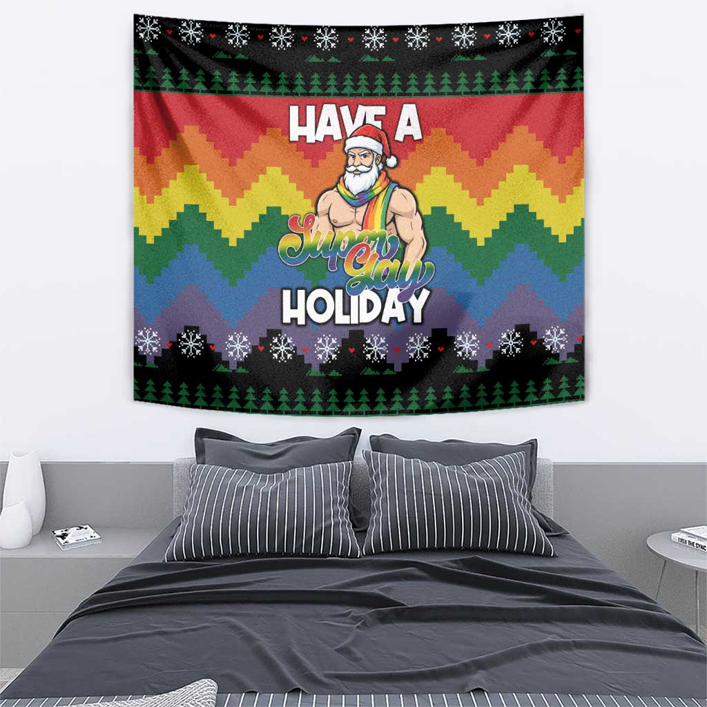 Have A Super Gay Holiday Christmas Tapestry Xmas Holiday Patterns - Wonder Print Shop