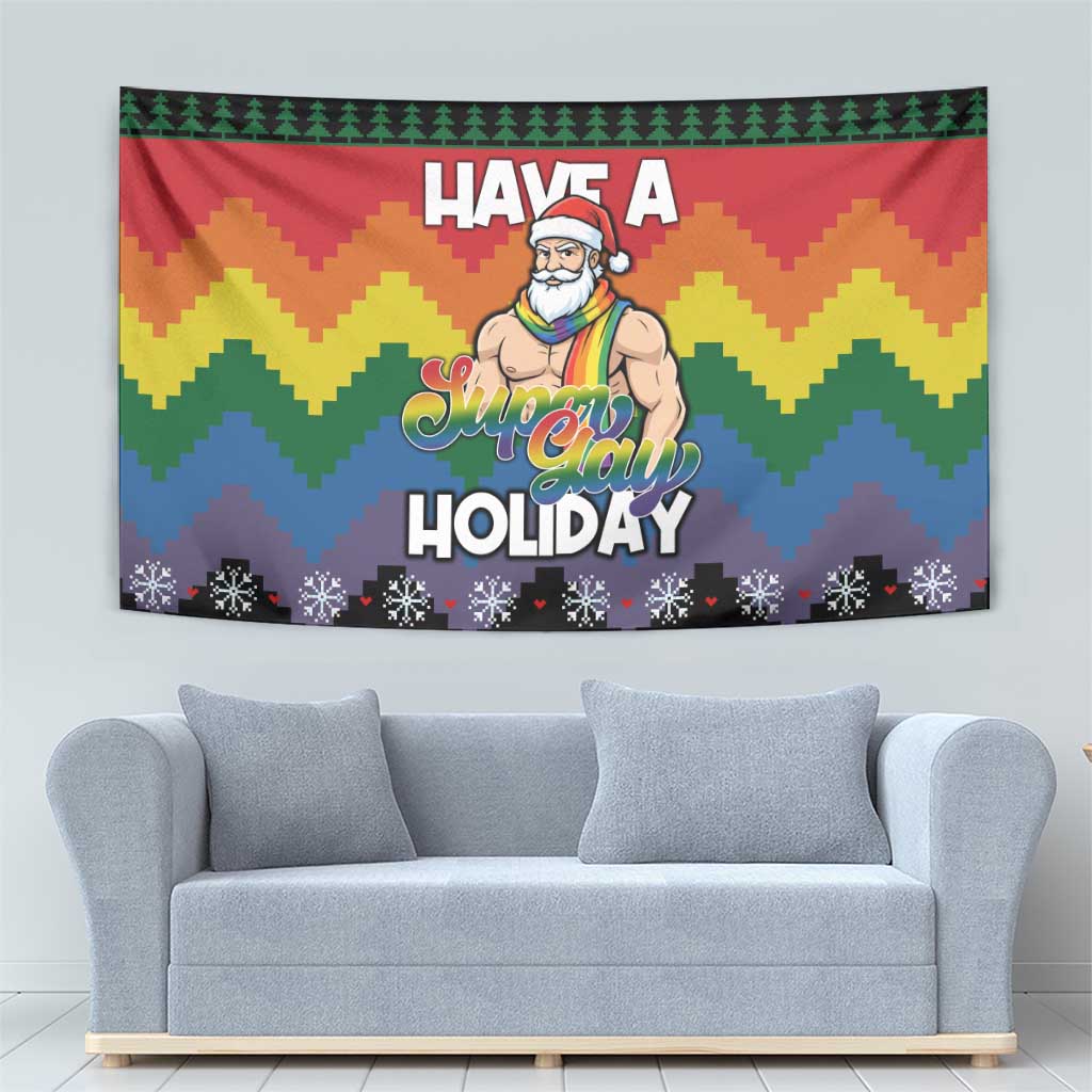 Have A Super Gay Holiday Christmas Tapestry Xmas Holiday Patterns - Wonder Print Shop