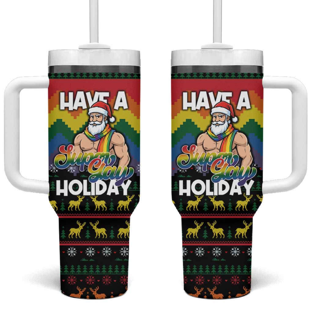 Have A Super Gay Holiday Christmas Tumbler With Handle Xmas Holiday Patterns - Wonder Print Shop