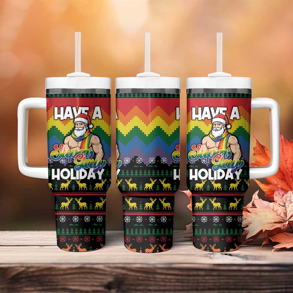 Have A Super Gay Holiday Christmas Tumbler With Handle Xmas Holiday Patterns - Wonder Print Shop