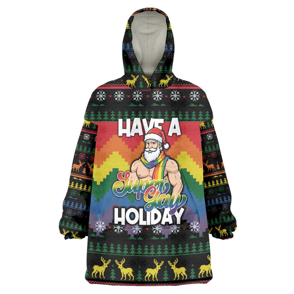 Have A Super Gay Holiday Christmas Wearable Blanket Hoodie Xmas Holiday Patterns - Wonder Print Shop