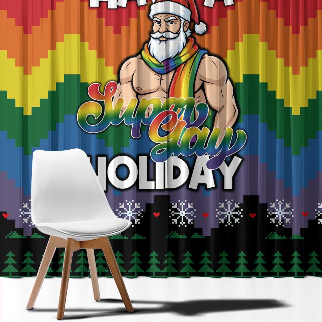 Have A Super Gay Holiday Christmas Window Curtain Xmas Holiday Patterns - Wonder Print Shop