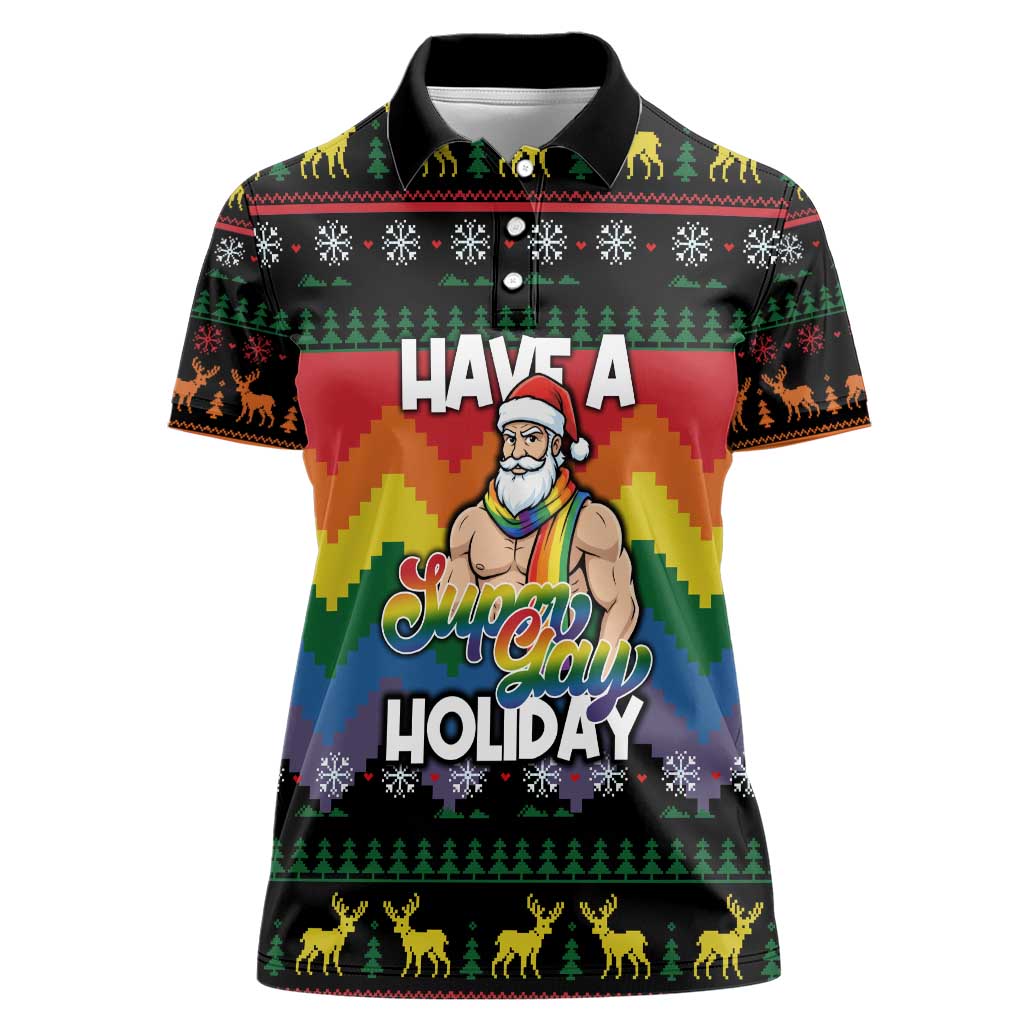 Have A Super Gay Holiday Christmas Women Polo Shirt Xmas Holiday Patterns - Wonder Print Shop