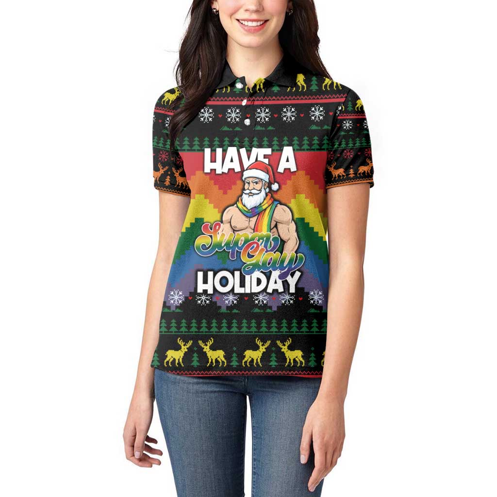 Have A Super Gay Holiday Christmas Women Polo Shirt Xmas Holiday Patterns - Wonder Print Shop
