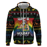 Have A Super Gay Holiday Christmas Zip Hoodie Xmas Holiday Patterns - Wonder Print Shop