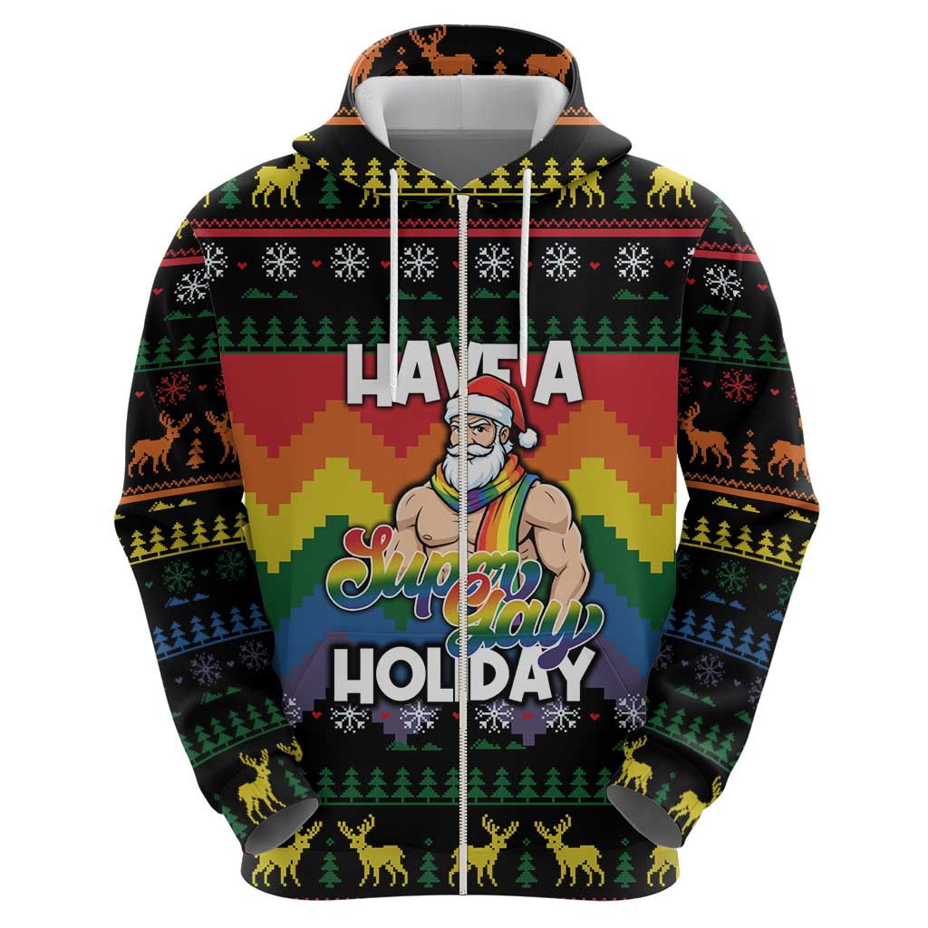 Have A Super Gay Holiday Christmas Zip Hoodie Xmas Holiday Patterns - Wonder Print Shop