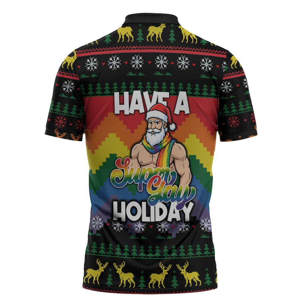 Have A Super Gay Holiday Christmas Zipper Polo Shirt Xmas Holiday Patterns - Wonder Print Shop