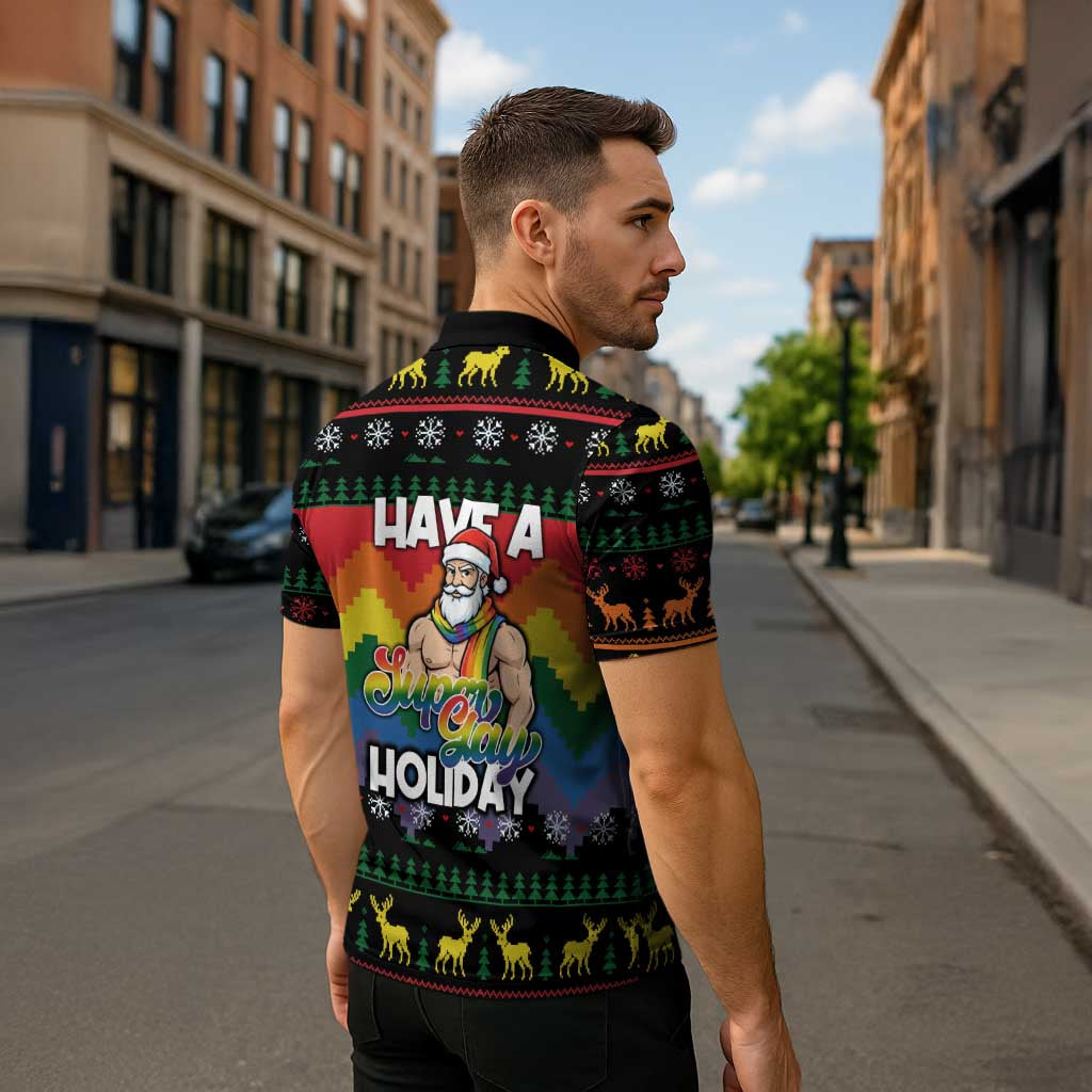 Have A Super Gay Holiday Christmas Zipper Polo Shirt Xmas Holiday Patterns - Wonder Print Shop