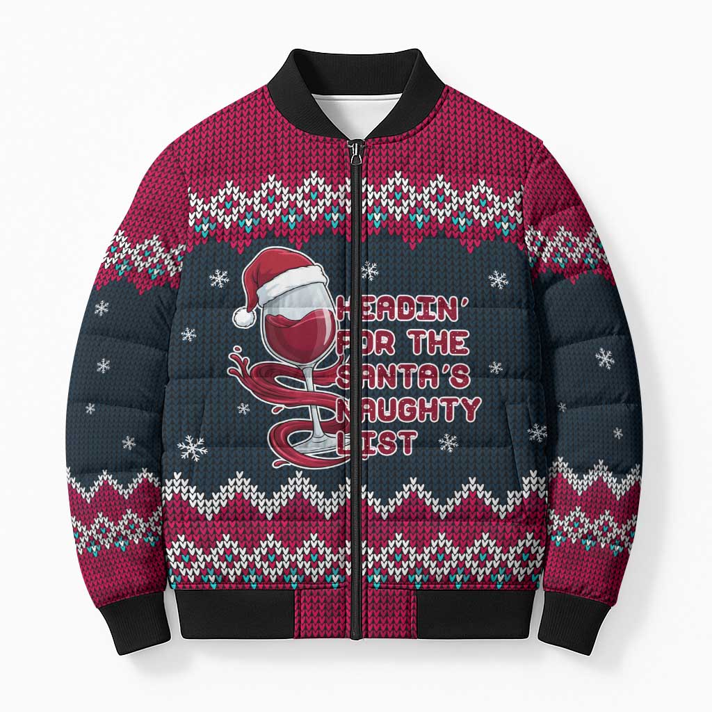 Headin For Santas Naughty Christmas Christmas Bomber Puffer Jacket Xmas Holiday Patterns - Wonder Print Shop