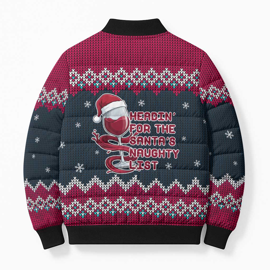 Headin For Santas Naughty Christmas Christmas Bomber Puffer Jacket Xmas Holiday Patterns - Wonder Print Shop