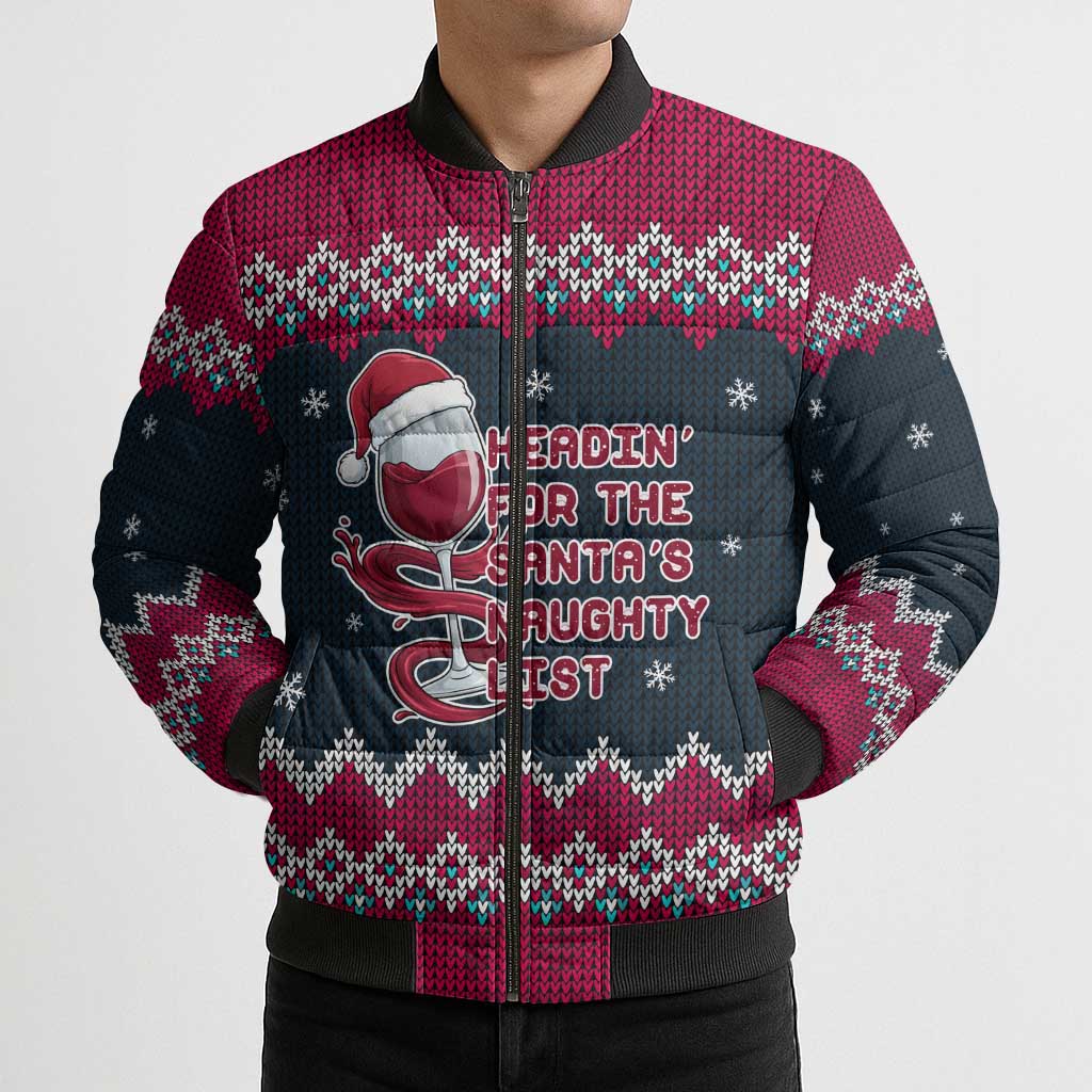 Headin For Santas Naughty Christmas Christmas Bomber Puffer Jacket Xmas Holiday Patterns - Wonder Print Shop