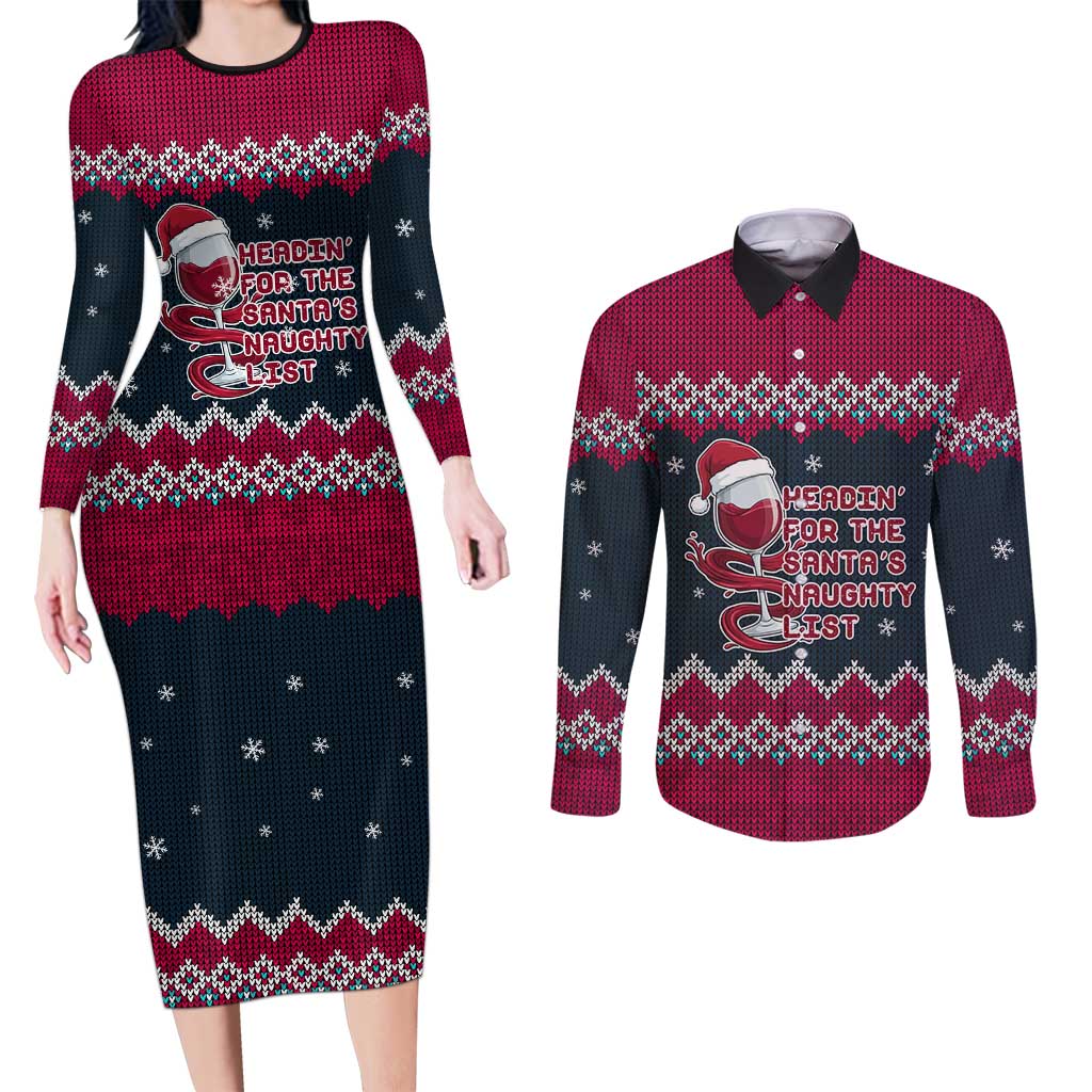 Headin For Santas Naughty Christmas Christmas Couples Matching Long Sleeve Bodycon Dress and Long Sleeve Button Shirt Xmas Holiday Patterns - Wonder Print Shop