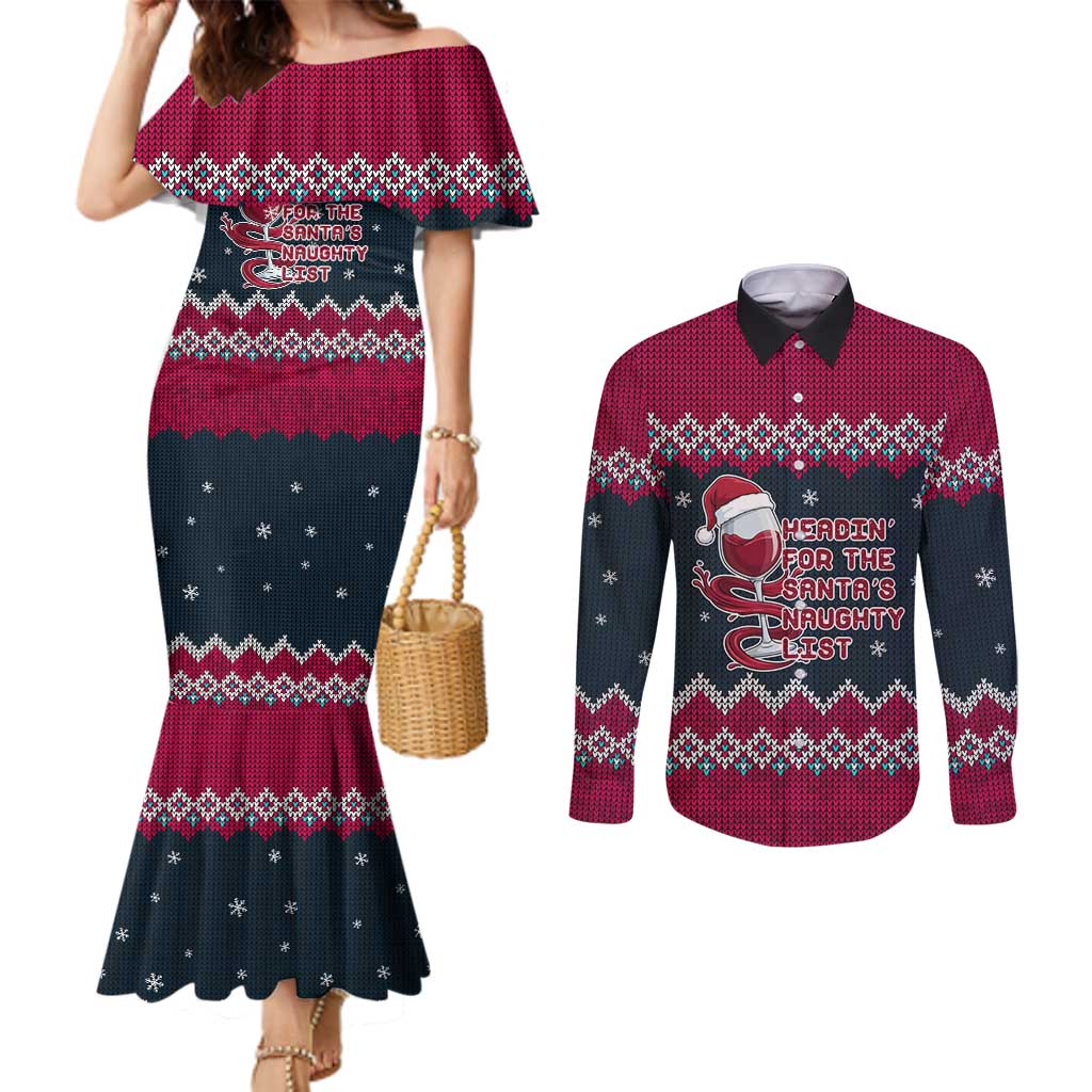 Headin For Santas Naughty Christmas Christmas Couples Matching Mermaid Dress and Long Sleeve Button Shirt Xmas Holiday Patterns - Wonder Print Shop