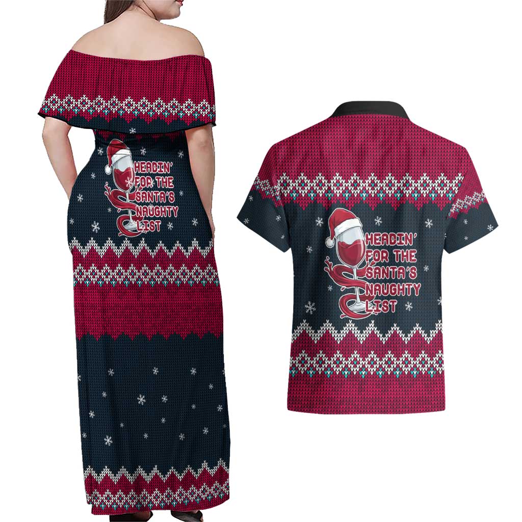 Headin For Santas Naughty Christmas Christmas Couples Matching Off Shoulder Maxi Dress and Hawaiian Shirt Xmas Holiday Patterns - Wonder Print Shop