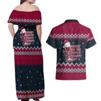 Headin For Santas Naughty Christmas Christmas Couples Matching Off Shoulder Maxi Dress and Hawaiian Shirt Xmas Holiday Patterns - Wonder Print Shop