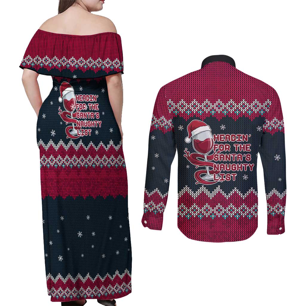 Headin For Santas Naughty Christmas Christmas Couples Matching Off Shoulder Maxi Dress and Long Sleeve Button Shirt Xmas Holiday Patterns - Wonder Print Shop