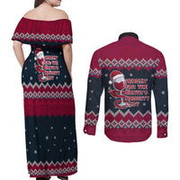 Headin For Santas Naughty Christmas Christmas Couples Matching Off Shoulder Maxi Dress and Long Sleeve Button Shirt Xmas Holiday Patterns - Wonder Print Shop